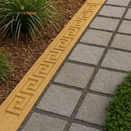 Geometric Stone Borders with Inscriptions & Carvings