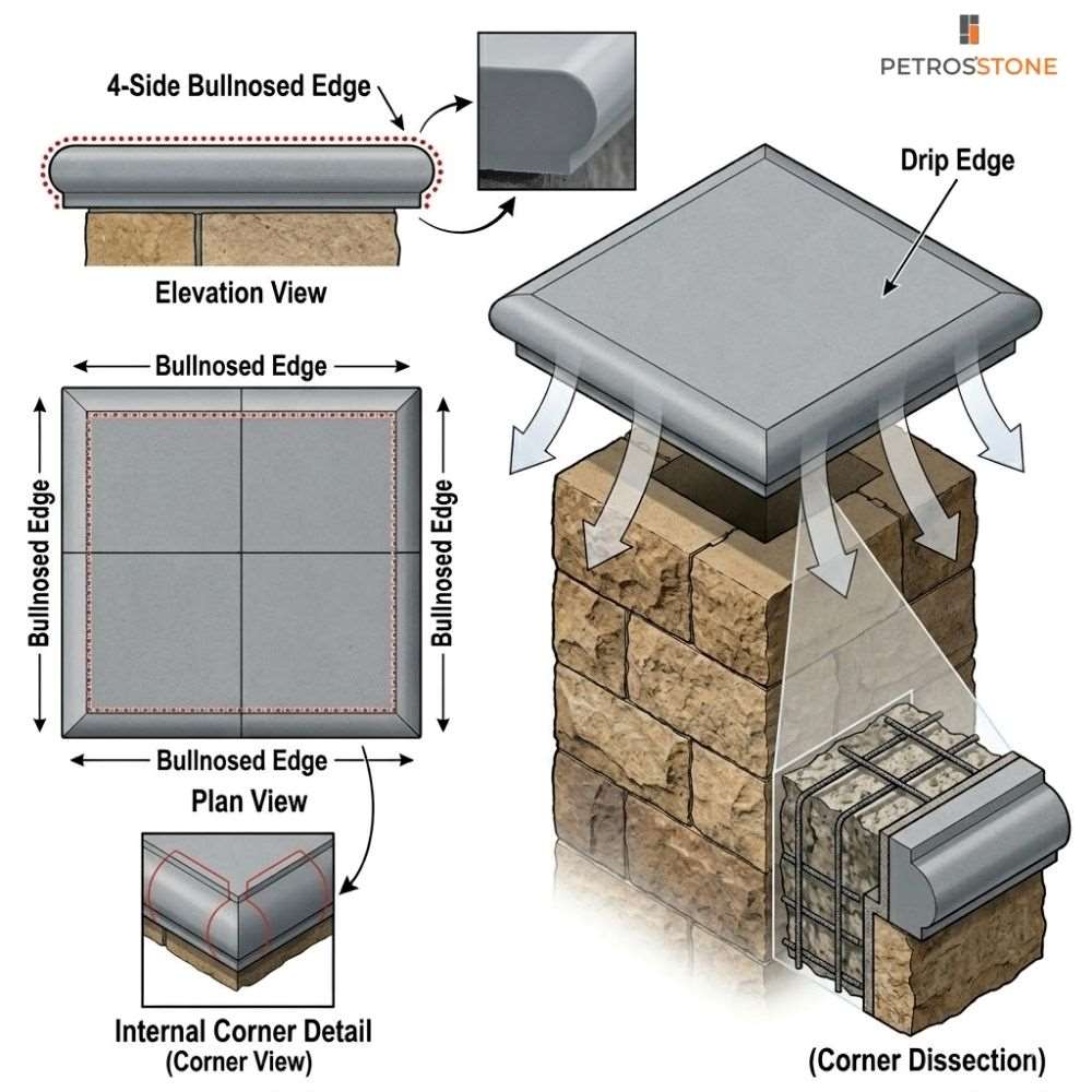 Column Caps | Int Grey 4-Side Bullnosed